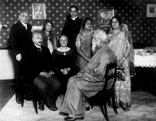 Albert Einstein, his wife Elsa and his stepdaughter Margot with Rabindranath Tagore, Pratima Devi, Tagore‘s daughter-in-law, and Professor and Mrs. Mahalanobis in Berlin, 1930